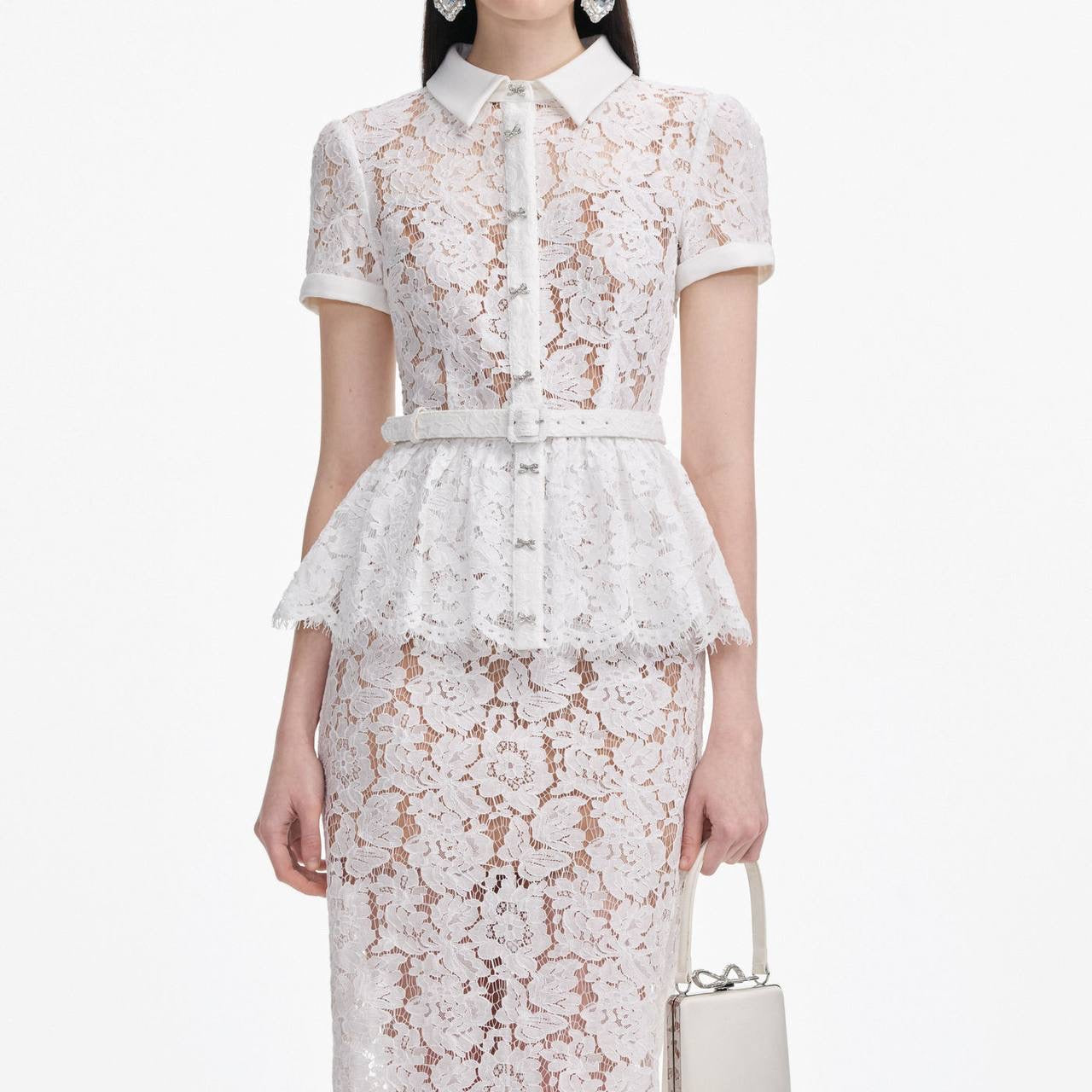 SP White & Red Lace Peplum Midi Dress