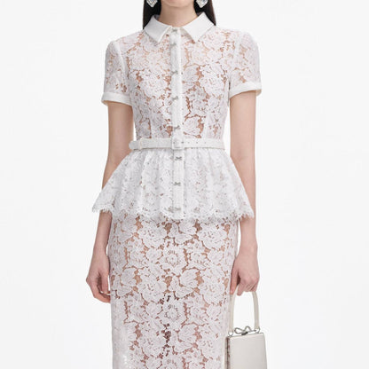 SP White & Red Lace Peplum Midi Dress