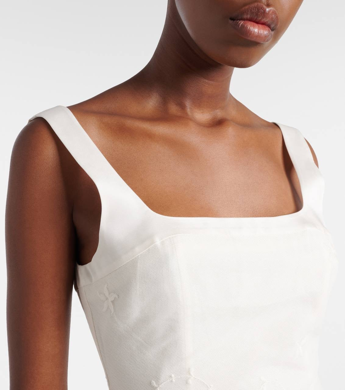 PSE Cove Silk-blend Embroidered Tulle Bodice Top in Pearl