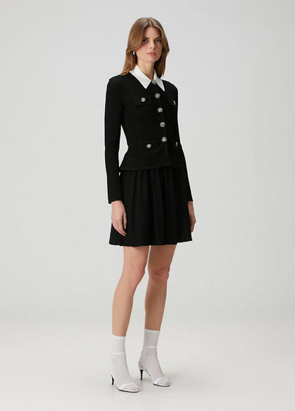 SP Black Contrast Collar Tailored Knit Mini | Midi Dress