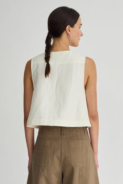 AA Godet Cotton-linen Sleeveless Tank Top