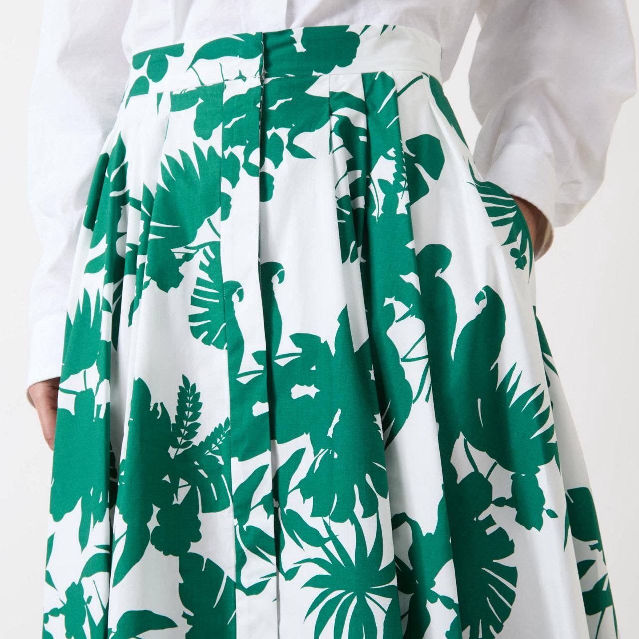 MM Idoneo Tropical Print Pleated Cotton Midi Skirt