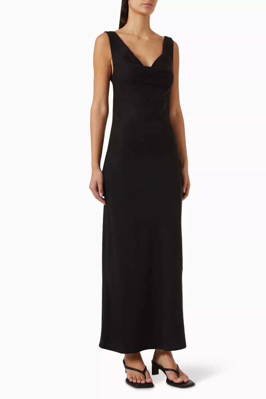 SA Double Drape Cowl Linen-Blend Maxi Dress