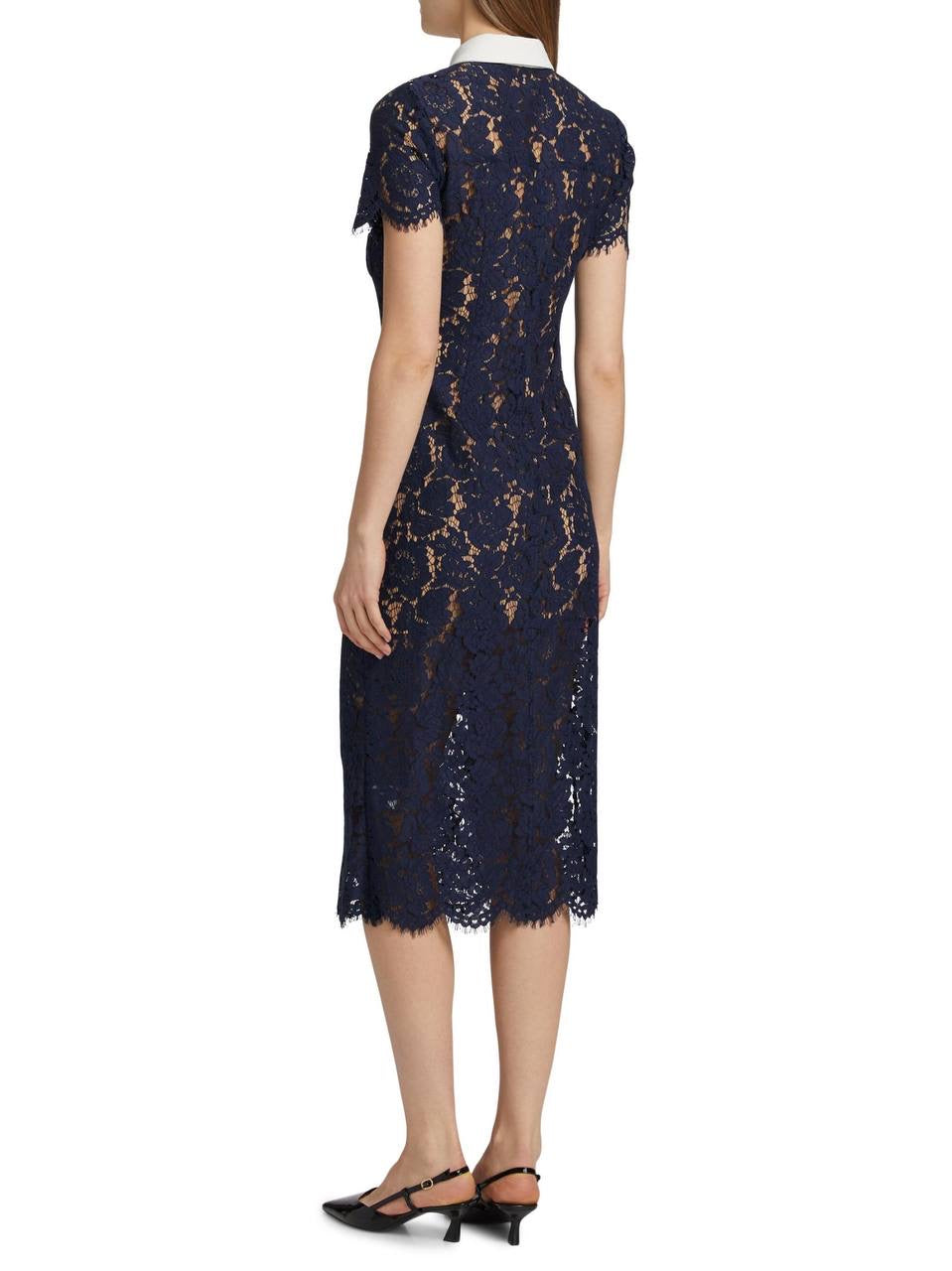 SP Navy Blue Lace Contrast Collar Midi Dress