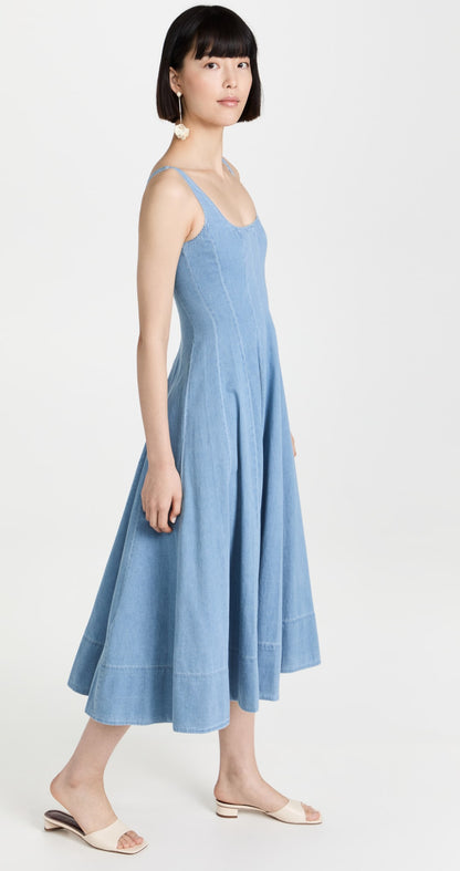 STA Wells Cotton Midi Dress in Light Wash Denim