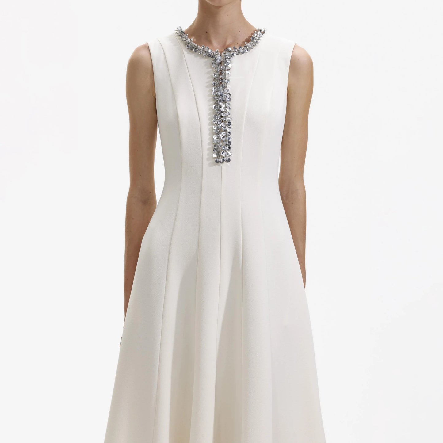 SP Cream Crepe Embellished Midi Dress with Sequin Keyhole