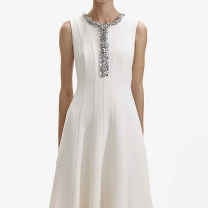 SP Cream Crepe Embellished Midi Dress with Sequin Keyhole