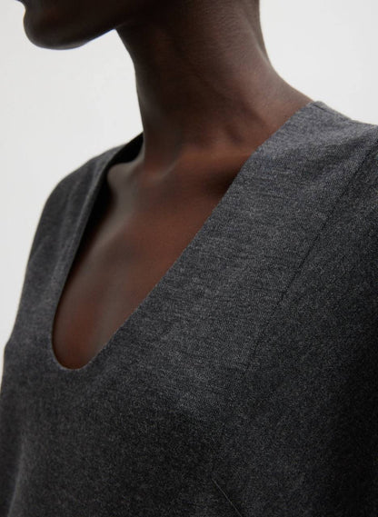 TB Melange Jersey U-Neck Top Sweater | Tucked Panel Midi Skirt | Wool-Blend Set