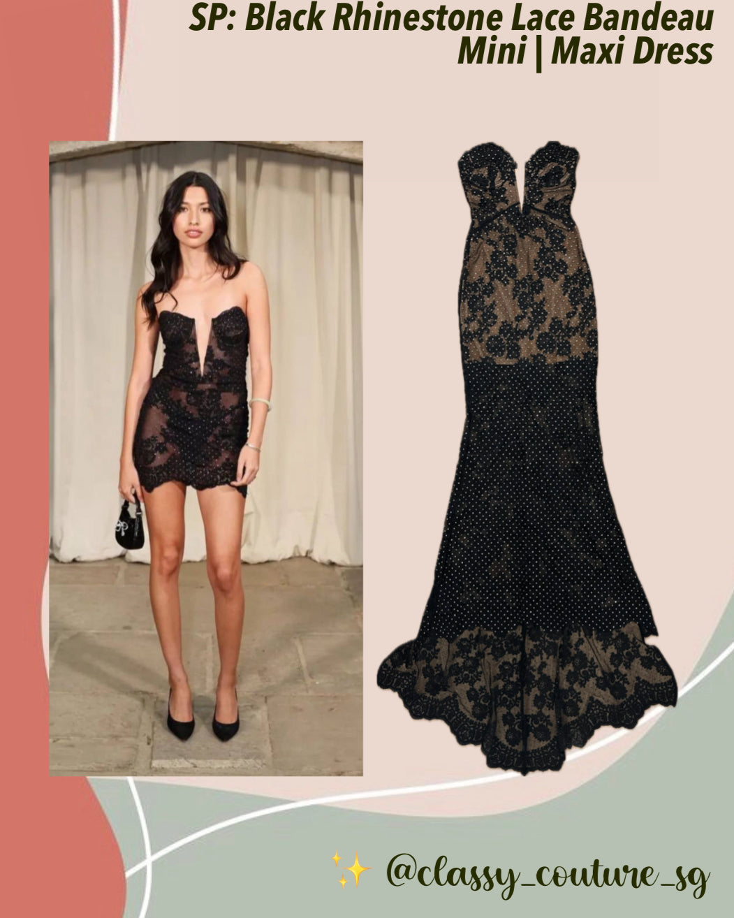 SP Black Rhinestone Lace Bandeau Mini | Maxi Dress