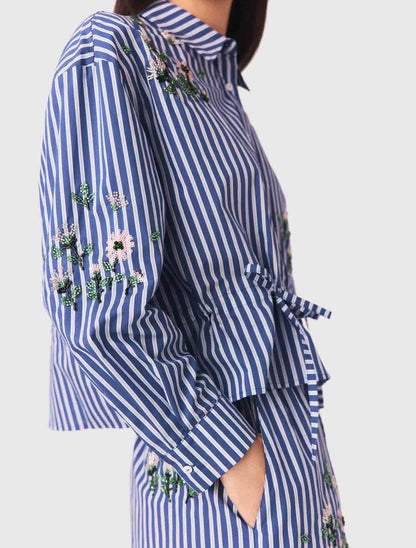 MJ Embroidered Bead Sequin Stripe Shirt | Shorts | Cotton-blend Set