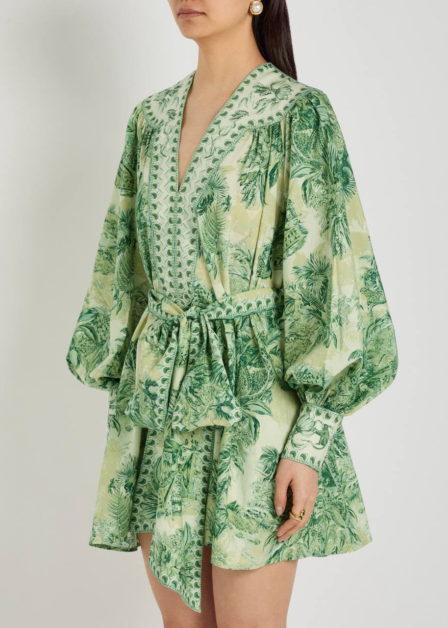 ALM Sara Cotton-Silk Blouson Sleeve Mini Dress