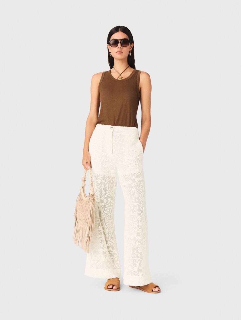 MJ Laros Guipure Lace Sleeveless Jacket Vest Top | Paros Trousers Pant | Cotton Set