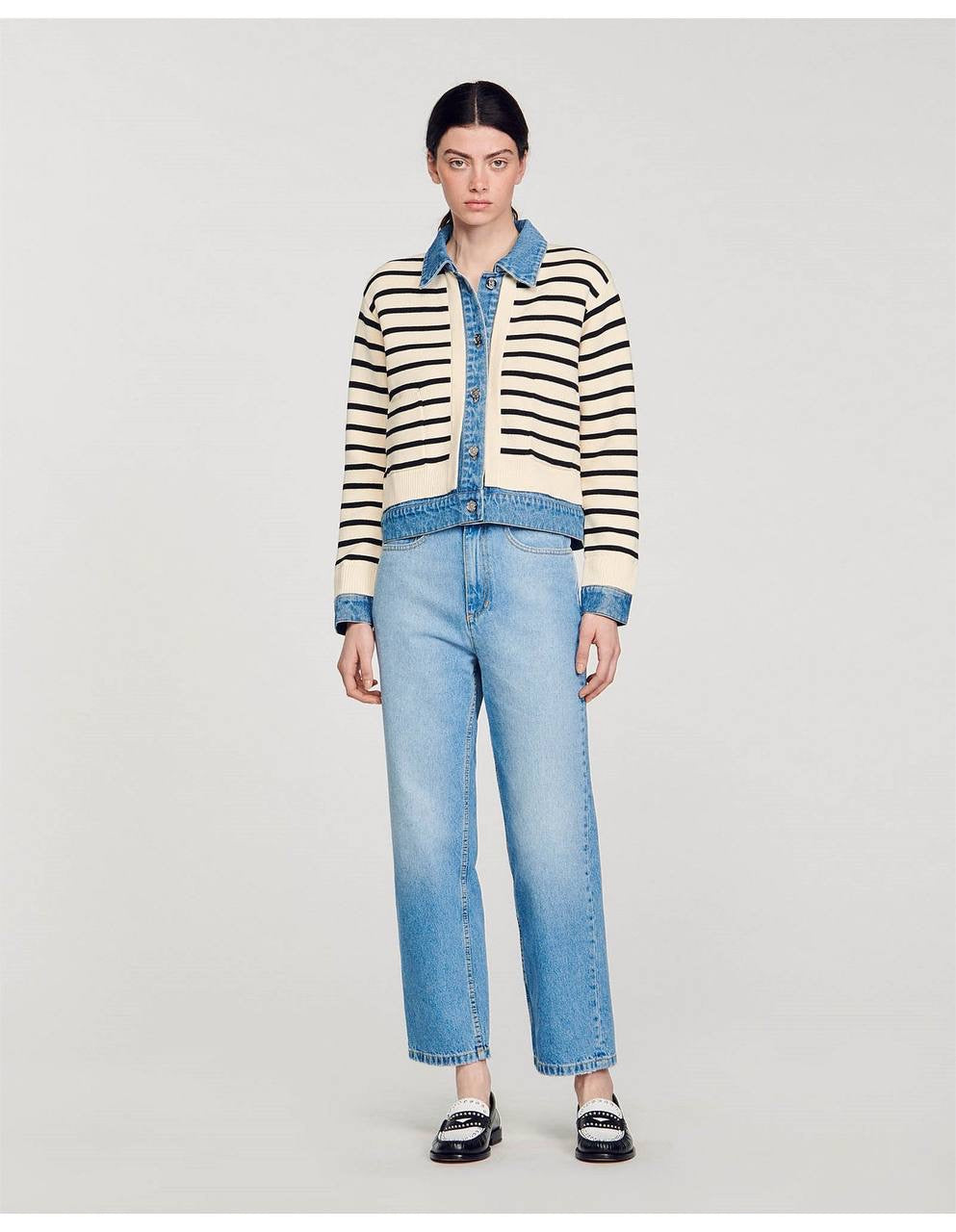 SD Ylva Stripy Knit And Denim Coatigan Jacket