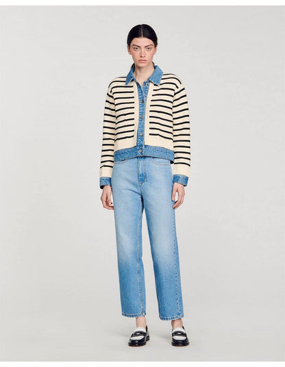 SD Ylva Stripy Knit And Denim Coatigan Jacket