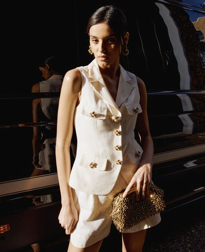 SP Cream Linen Tailored Playsuit