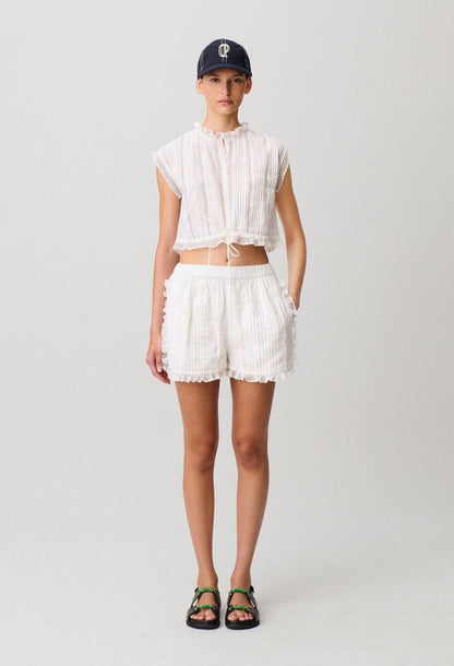 CP Cropped Lace Top | Short Frill Shorts | Ramie-Cotton Set