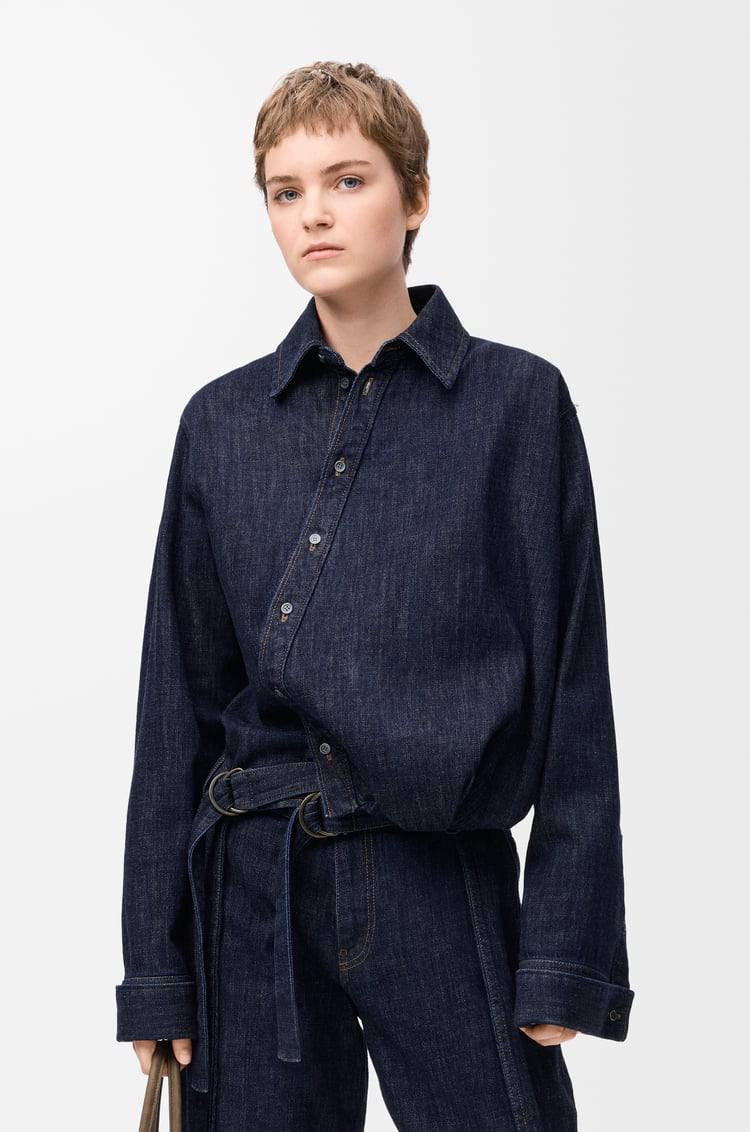 LW Draped Asymmetric Button Shirt | Belted Baggy Pant Jeans | Cotton-blend Denim Set