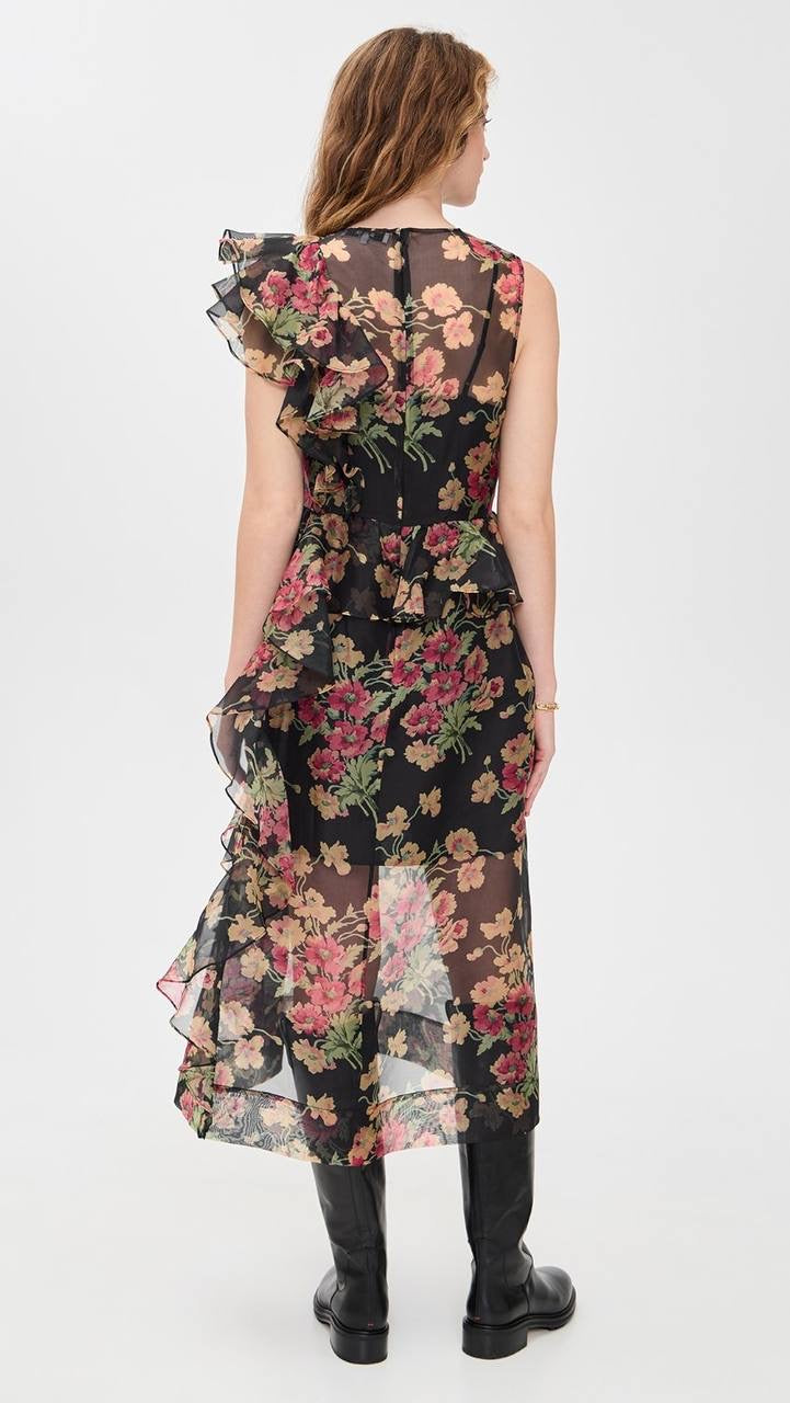SE Cornelia Print Silk Organza Midi Dress