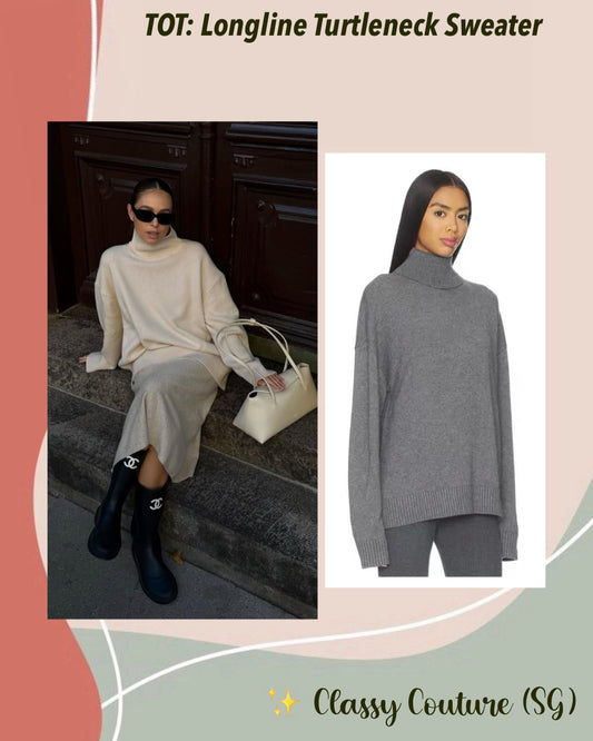 TOT Longline Turtleneck Sweater in Cotton-Cashmere Ecru | Cotton-Wool Grey