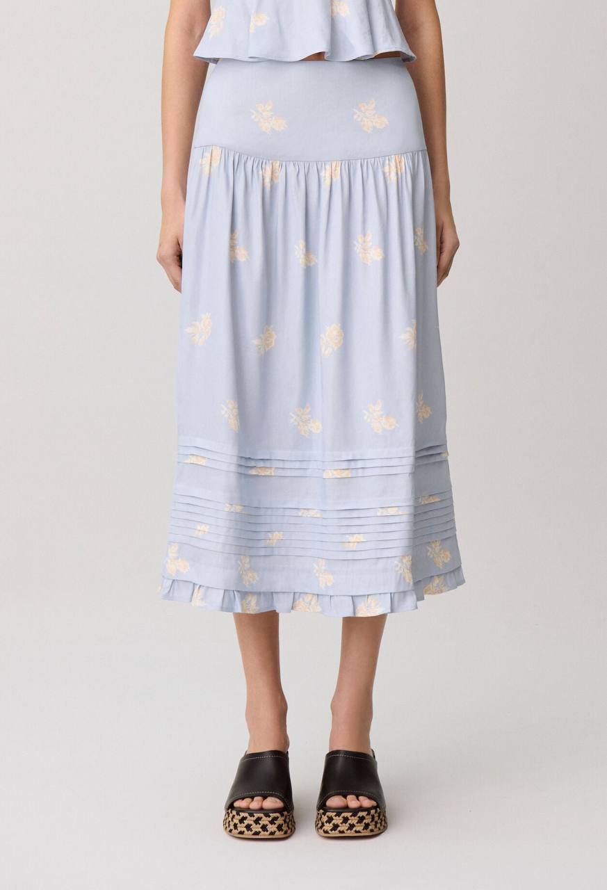 CP Floral-Print Linen-Blend Midi Skirt