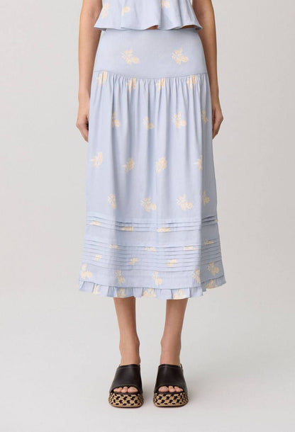 CP Floral-Print Linen-Blend Midi Skirt
