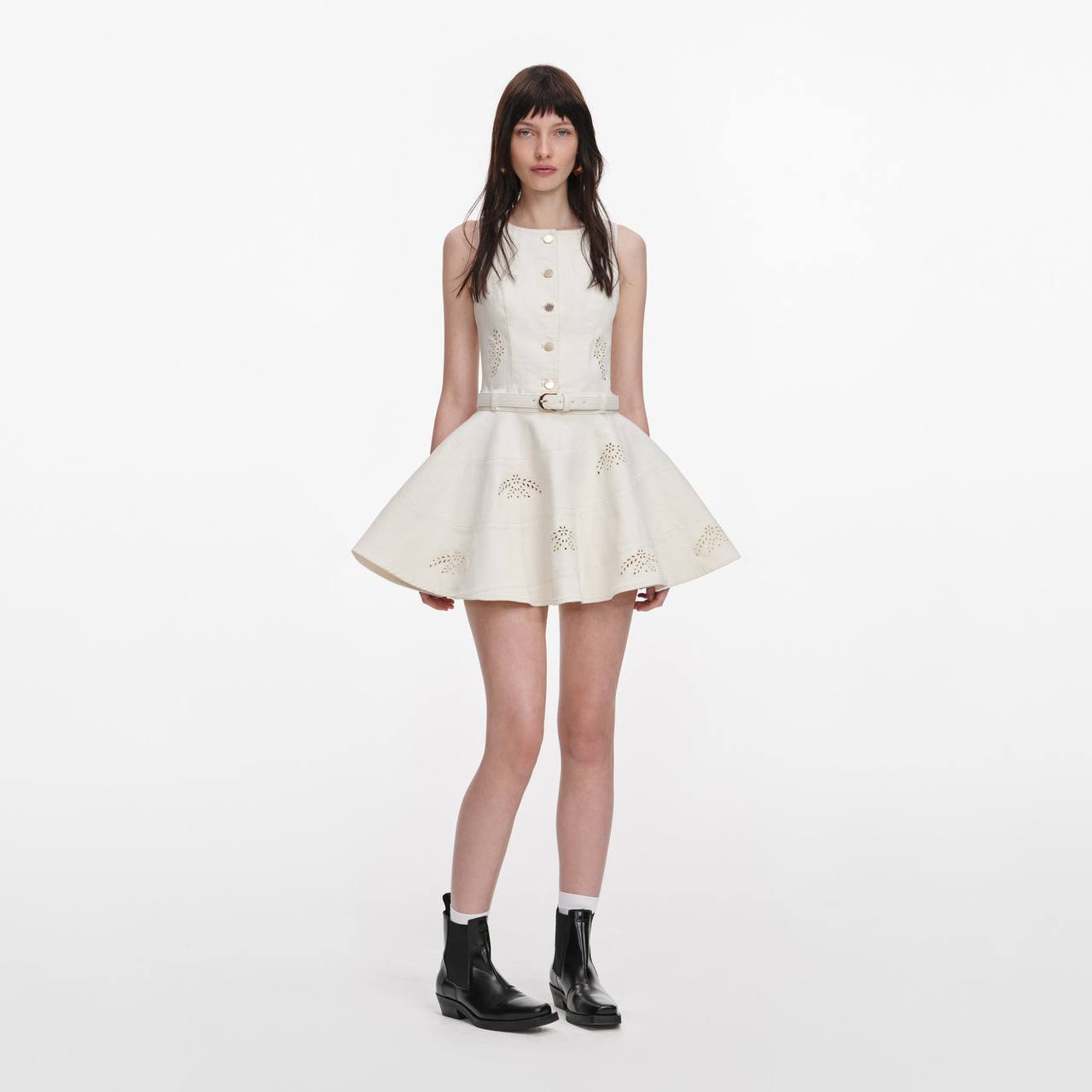 SP Cream Broderie Denim Sleeveless Mini Dress