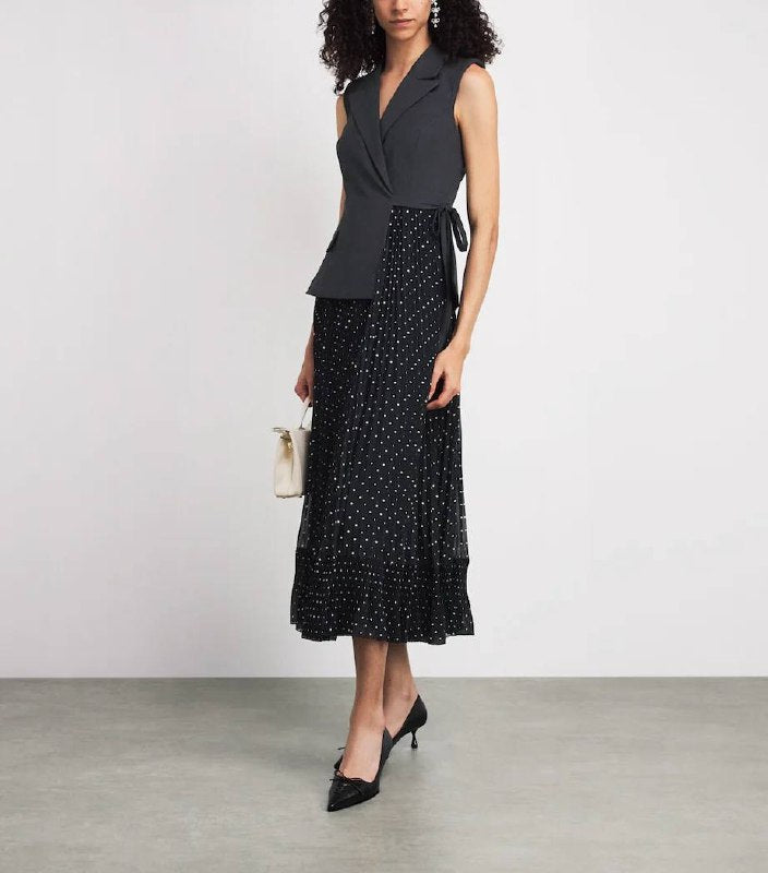 SP Grey Tailored Polka Dot Midi Dress