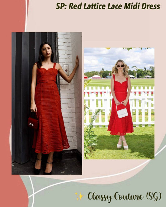 SP Red Lattice Bustier Lace Midi Dress