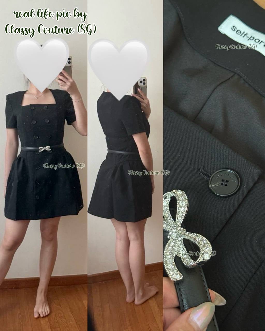 SP Black Crepe Short Sleeve Mini Dress with Diamante Bow Belt