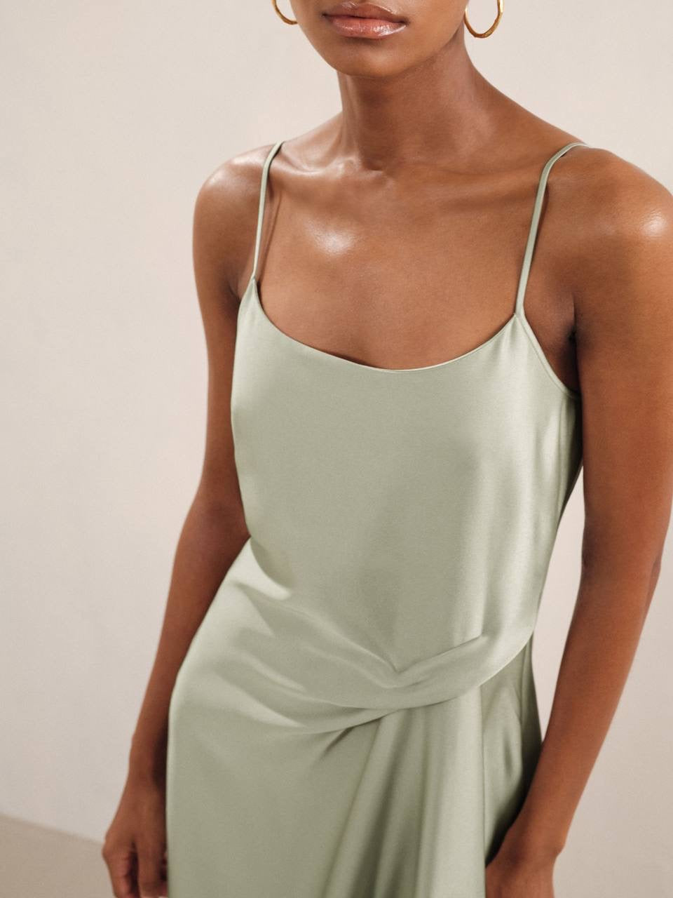 RS Zoey Satin Drape Detail Slip Midi Dress