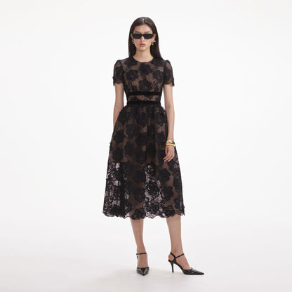 SP Black Lace Velvet Bow Mini | Midi Dress