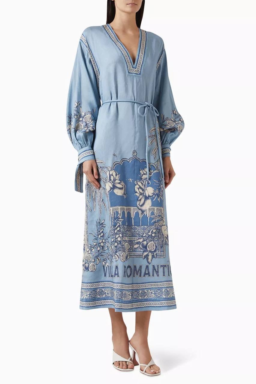 ALM Villa Romantica Holiday Linen-viscose Midi Dress