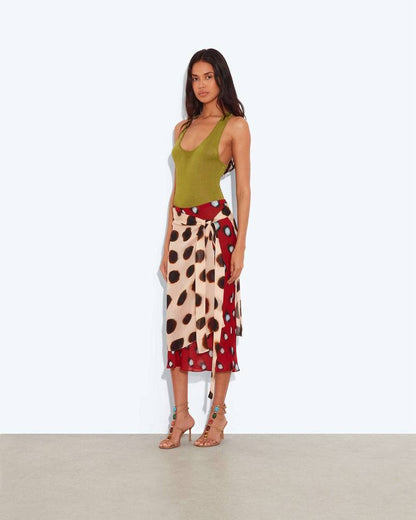 RB Rheta Dot Print Viscose Wrap Midi Skirt