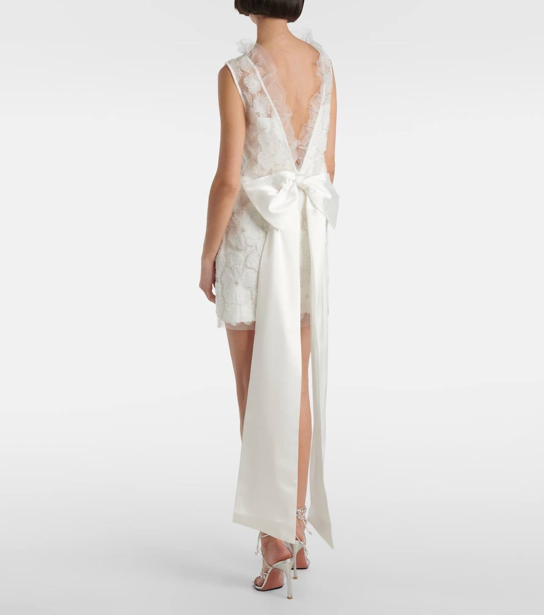 SP White Tulle Satin Bow Shift Mini Dress