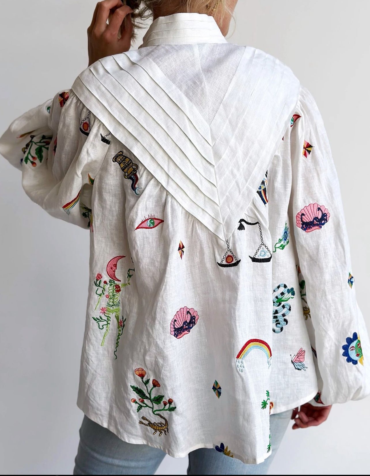ALM Atticus Linen Embroidered Shirt | Midi Skirt | Set