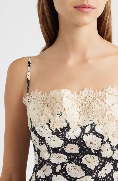 DN Loure Lace Camisole Top |  Elowette Floral Lace Hem Silk Midi Skirt | Set