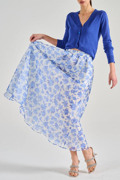 MM Cornflower Silk Midi Skirt