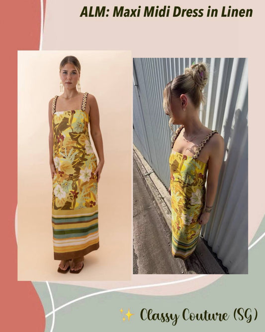 ALM Maxi Linen-Viscose Embellished Shift Midi Dress
