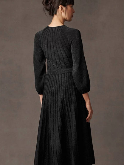 TF Lumia Viscose-blend Metallic Black Knitted Midi Dress