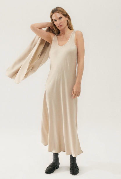 5 Colors! SL Scoop Neck Silk Midi Dress