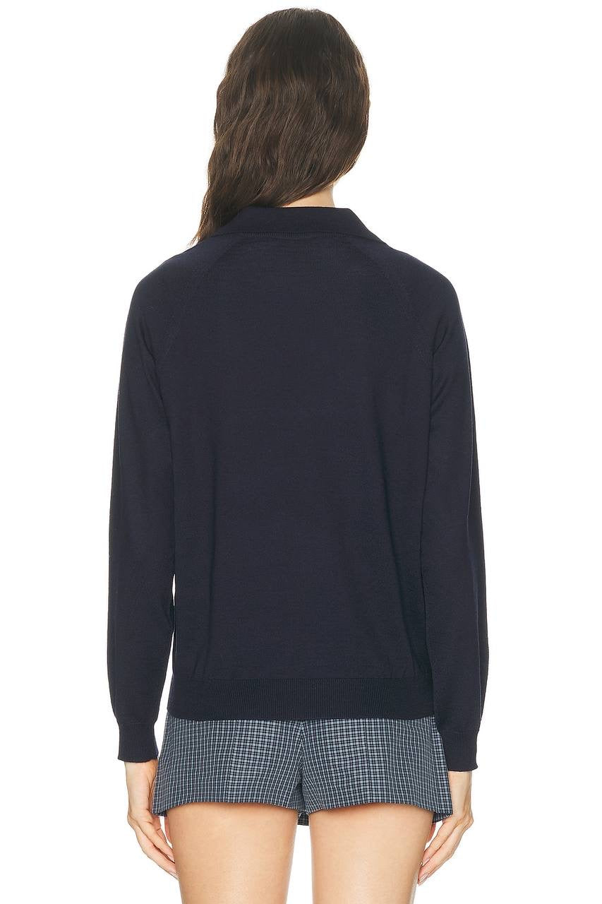MM Unisex Wool Polo Sweater in Light Grey & Navy Blue