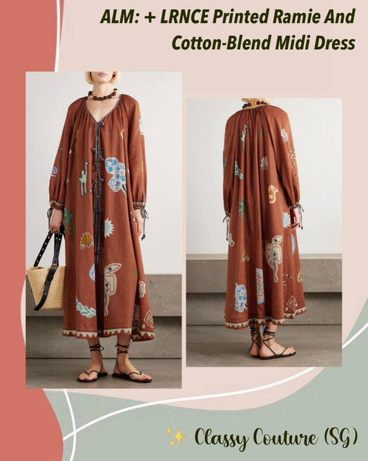 ALM + LNCE Printed Ramie and Cotton-Blend Midi Dress