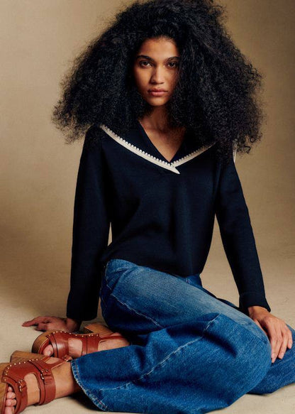 SZ Naya Merino Wool Sailer Collar Long Sleeve Jumper