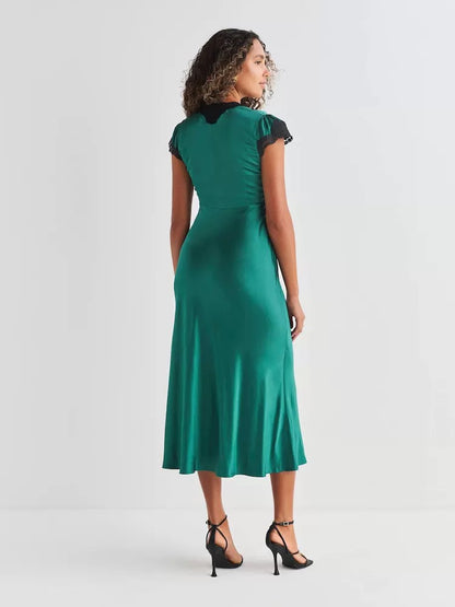 2 Colors! RX Amari Viscose Satin Lace-Trim Midi Dress