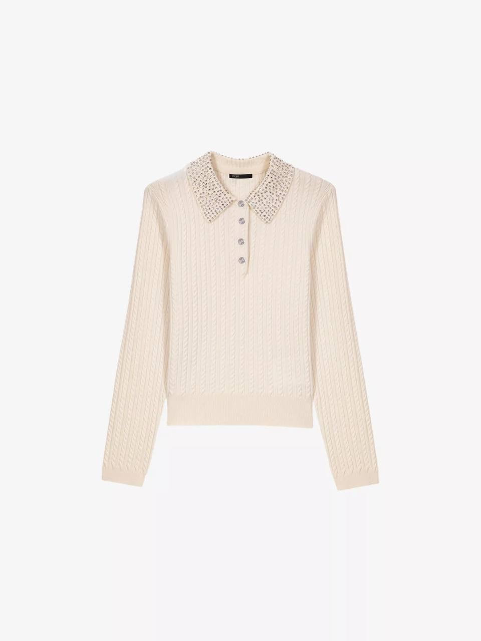MJ Rhinestone Embellished Collar Cardigan