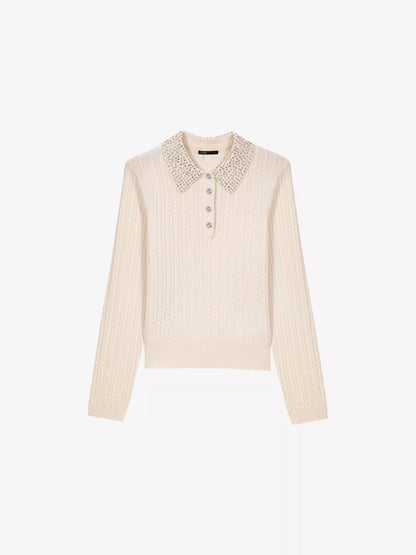 MJ Rhinestone Embellished Collar Cardigan