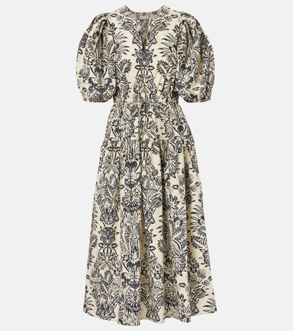 UJ Harriet Printed Cotton Poplin Puff Sleeve Midi Dress