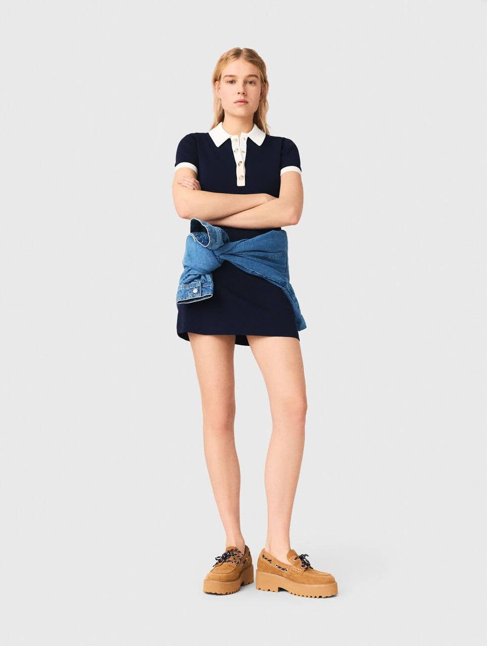 MJ Contrast Trim Polo Cotton-blend Mini Dress