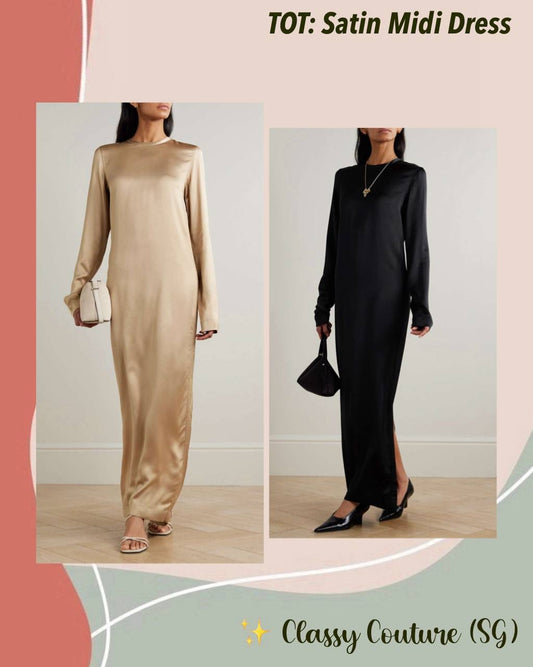 TOT Viscose Satin High-Neck Long Sleeve Midi Maxi Dress