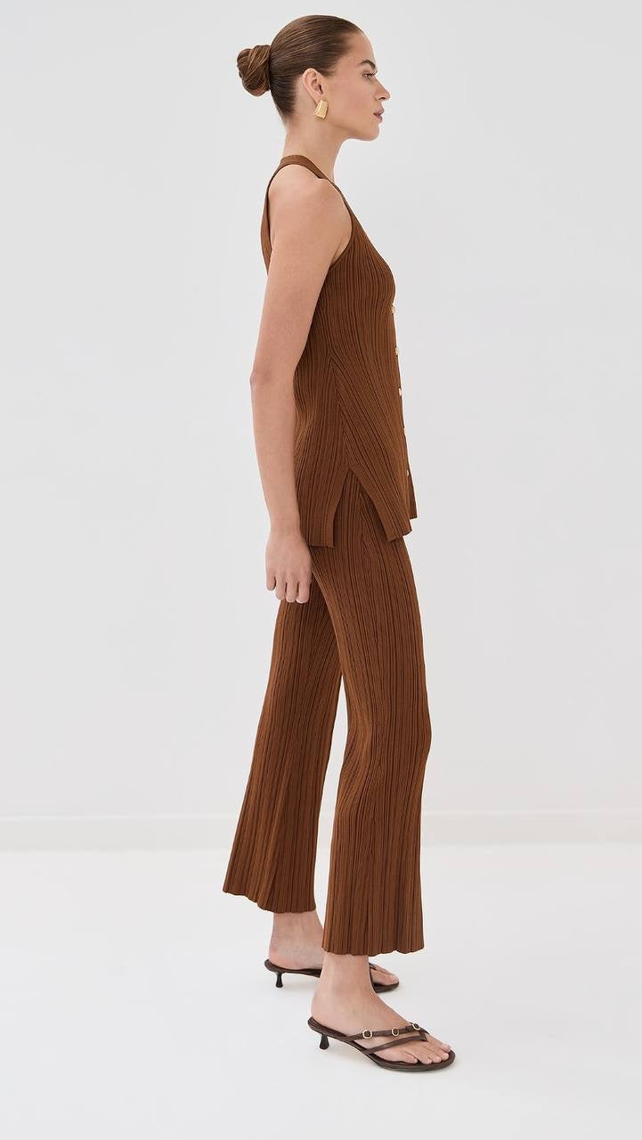 VB Dax Seashell Knit Vest | Massaro Pants | Viscose-blend Dark Whiskey Set